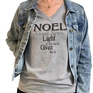 NEXT LEVEL Christmas Noel V Neck Holiday Short Sleeve Tee